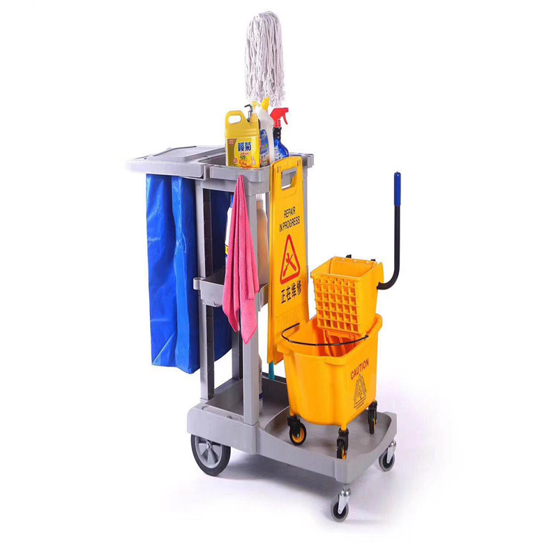 Shenone Industrial Hotel Cleaning Trolley Janitor Cleaning Service Trolley Cart Cleaning Trolley